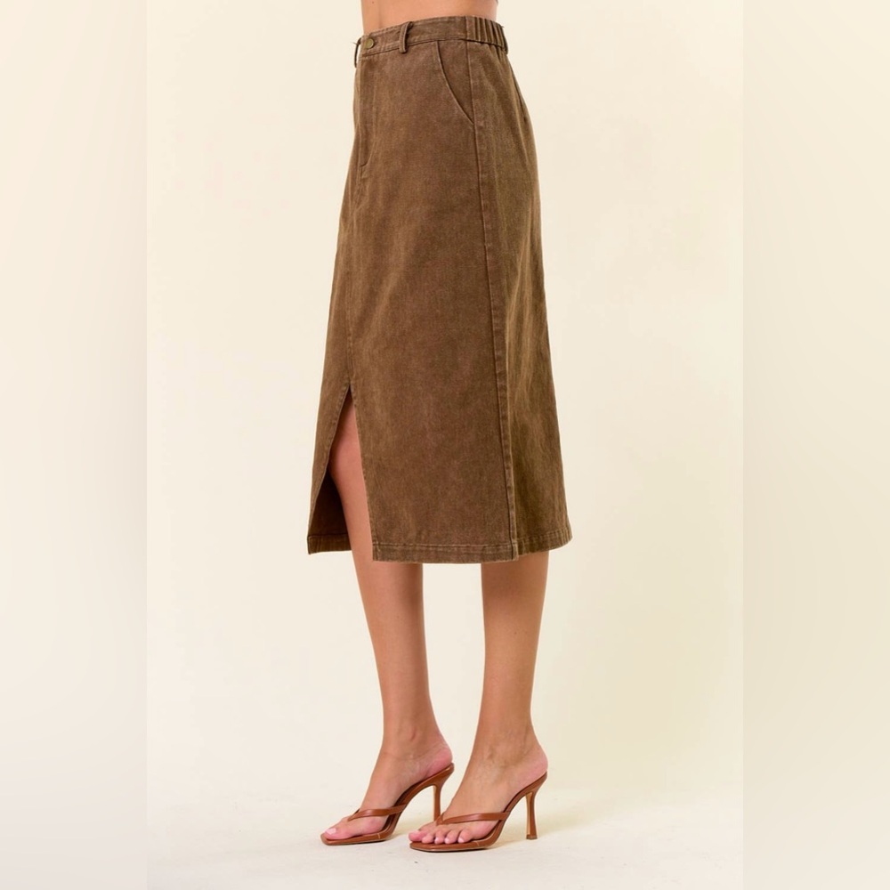 NWT Iris Brown Twill Midi Skirt Set|Cropped Jacket+Front Slit Skirt|100% Cotton - Picture 8 of 10